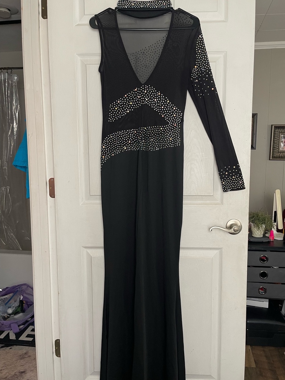 Black Evening Gown with Rhinestone Accents